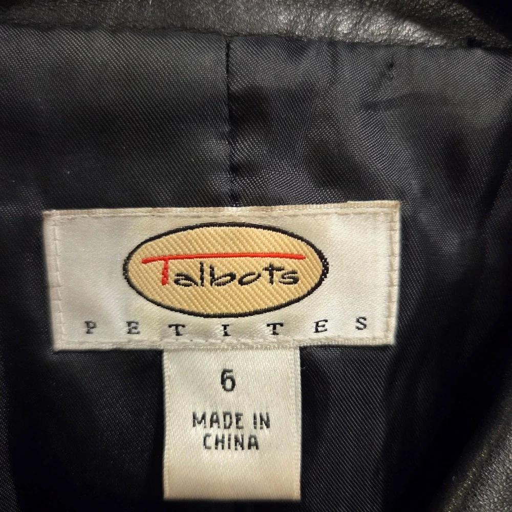Talbots Black Leather Button Front Blazer Jacket Women's Size 6P Office Classic